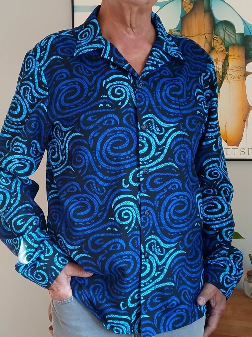 Custom Tailored African Wax Print Shirt, XL